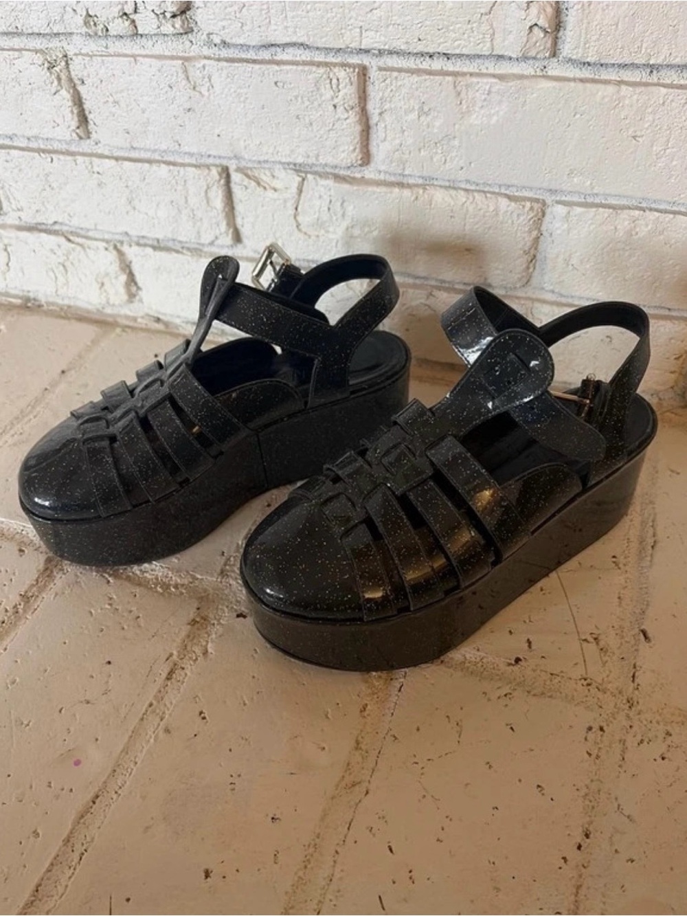 Loewe Platform Jelly Fisherman Sandals - Black Glitter